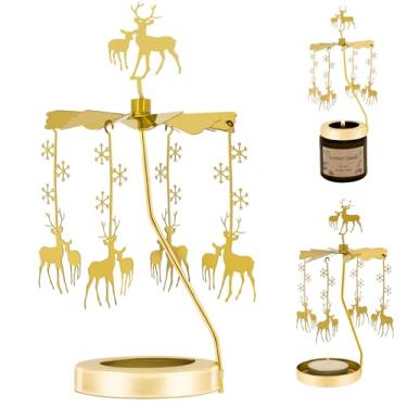Imagem de Rancco Carrossel de velas, girador de vela perfumado, decoração dourada rotativa de Natal, luz de chá giratória, castiçal para festa de casamento de Natal, mesa de casa, centro de mesa, meditação