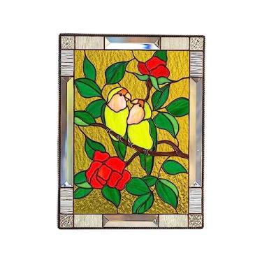 Imagem de Generic Decoração de Suspensão de Vidro de Painel de Janela Colorido Cardinal Com para Decoração de Casa Brilhante, Escultura de Pássaros Cortada à Mão para Arte de Parede ou Placa de Boas-vindas