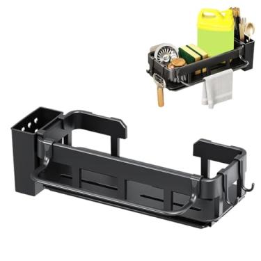 Imagem de HGTRH Organizador multifuncional para pia, escorredor de pratos com bandeja de drenagem removível, suporte de utensílios de mesa de aço carbono para esponja, panos, escovas de louça, detergente e