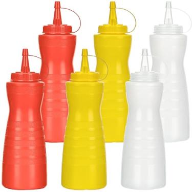 Imagem de Katfort Dispensador de ketchup de frascos de espremedor de condimentos, pacote com 6 garrafas de 382 g para molho, garrafas de plástico com tampa para líquidos, molho de churrasco, arte de panqueca