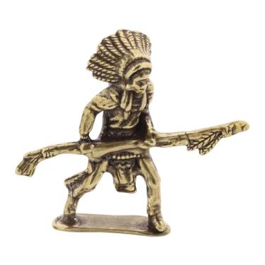 Imagem de MotiveTech Estátua de de latão em miniatura, escultura de guerreiro, ornamento para mesa, figura de, estatueta para lareira, estante ou, com Vara Longa