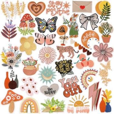 Imagem de AUGSUN Pacote com 36 adesivos vintage para passar a ferro, remendos femininos bordados estéticos, lindos adesivos boho costurados para roupas, chapéu, mochila, jaquetas