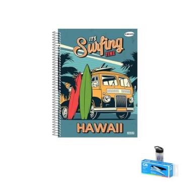 Imagem de Kit Caderno Masculino 1 Matéria Capa Dura 96 Folhas KBOM + Caneta Esferográfica Spiro + Grampeador Alicate S-150