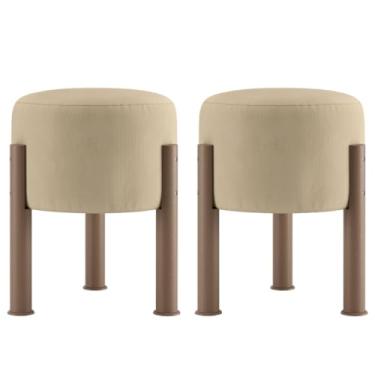 Imagem de Kit 2 Puff Redondo Estofado em Suede – Para Quarto ou Banco de Penteadeira Elegante(AREIA)