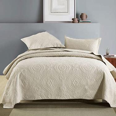 Imagem de SPXMQSS Edredons Queen Size, Colchas acolchoadas macias e leves de algodão puro todas as estações 3 peças colchas king size antiderrapante sem encolhimento (1 colcha, 2 capas pollow 50 * 70 cm) I, 230