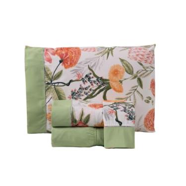 Imagem de Jogo de Lençol Queen Size Estampado Encante Ponto Palito – 4 Peças (Lençol Cima + Baixo + Fronhas) – Percal 180 Fios 80% Algodão – Altura 35cm (Verde)