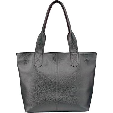 Imagem de Bolsa Feminina Grande Ombro Mão Couro Legítimo Bolsa Tote Grande de Couro Legítimo com Alça de Ombro, Estilo Casual, Chique (Prata Velho)