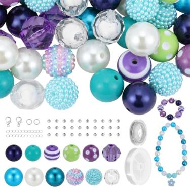 Imagem de PH PandaHall Kit de 104 contas azuis roxas de 20 mm contas redondas espaçadoras redondas com fio de miçangas, fechos de lagosta, anel de salto, extensor de corrente para joias, pulseira, colar, caneta
