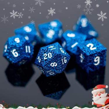 Imagem de Premium Metal Hollow DND Dice Set (Wizard) with 20 Sided dice - 7 Piece Zinc Alloy RPG Accessories for Dungeon Masters, Game Starters, and Gift Seekers, Balanced Weight, Metallic Luster Maze Design