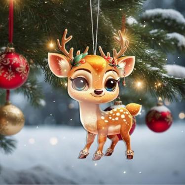 Imagem de Enfeites de Natal para pendurar em cristal de veado, enfeites de árvore de Natal feitos à mão, decoração de carro e casa - presentes de Natal, decoração de artesanato em acrílico, ideias de troca de