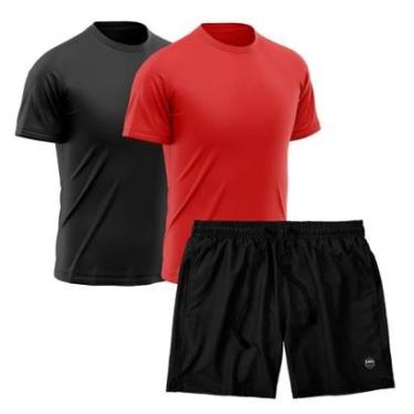 Imagem de Kit 2 Camisetas Dry Treino Fitness Academia + Short Bermuda Preto-Masculino