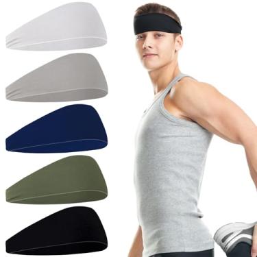Imagem de Bandanas esportivas masculinas – pacote com 5 faixas de corrida – faixas de treino – faixa de cabeça com absorção de umidade para corrida, ciclismo, ioga, fitness (unissex)