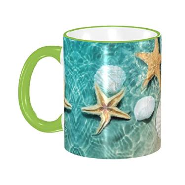 Imagem de Ourdovi Caneca de café expresso de cerâmica com padrão estrela do mar e conchas, caneca de cerâmica revestida DIY, para café, sopa, chá, leite, latte, cacau quente, colorido divertido 340 g.