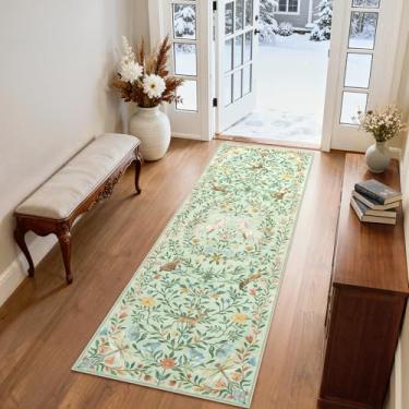 Imagem de STARUIA Tapete de unicórnio floral lavável 5 x 15 cm para corredores, cozinha antiderrapante de pelo baixo marroquino vintage animal entrada tapetes de 1,8 m, tapete macio interno para lavanderia