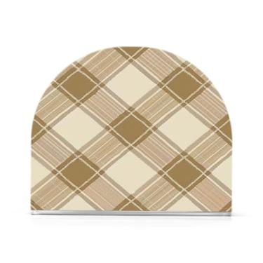 Imagem de Wassud Porta-guardanapos acrílico padrão xadrez marrom claro, dispensador de guardanapos de papel moderno em forma de U para mesa, cozinha, sala de jantar, bancada 1 peça (comporta 50-60 guardanapos)