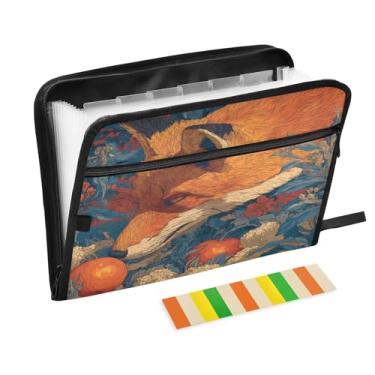 Imagem de CEBUGI Pasta expansível de 13 bolsos, impermeável, sanfonada, organizador de arquivos com etiquetas tamanho A4, organizador de documentos de papel para escola, escritório, raposa