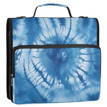 Imagem de CEBUGI Fichário de 3 anéis com zíper com alça de ombro, pasta de arquivo expansível de 3,8 cm, anéis D, para escola, escritório, azul, tie-dye