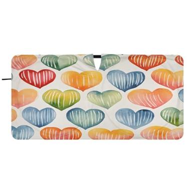 Imagem de CEBUGI Para-brisa de carro dobrável sombra de sol corações coloridos cortinas de janela de carro guarda-chuva para-brisa frontal para-sol para acessórios de carro legal bloqueador solar refletivo de