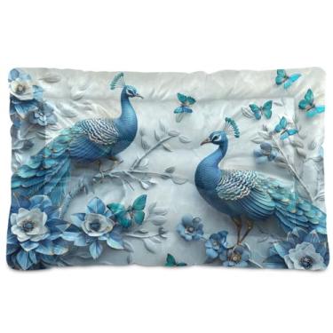 Imagem de Wassud Cama de cachorro azul pavão grande para cães ao ar livre tapete lavável para animais de estimação cama de gato para dormir viagens 91 x 61 cm