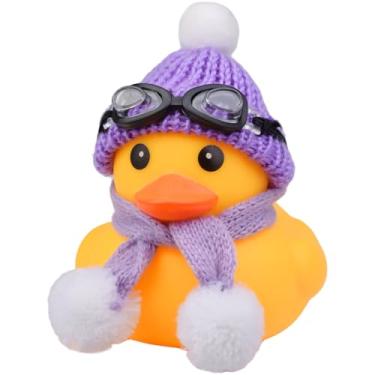 Imagem de CoFuBcad Christmas 3.3" Fun Yellow Rubber Duck Car Dashboard Decorations Squeak Ducks Car Ornaments Quirky Decor Accessories Duck with Sunglasses and Woolen Hat Scarf Office Gifts