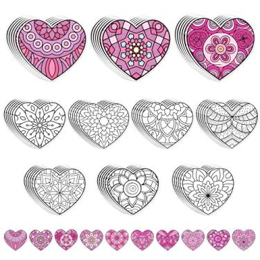 Imagem de Valentine's Day Coloring Craft Kit - 30Pcs Happy Valentine's Day Color Your Own Magnets for Kids Mandala Theme Blank DIY Coloring Fridge Magnets for School Home Decor Valentine Holiday Party Supplies
