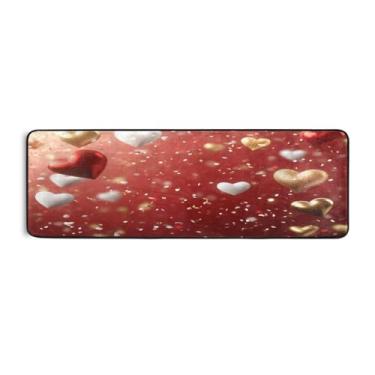 Imagem de Burbuja Tapete de corredor de balão coração dos namorados 61 x 183 cm, tapete lavável antiderrapante com suporte de borracha, tapete para sala de estar, corredor, decoração de casa