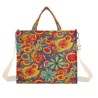 Imagem de CEBUGI Bolsa feminina floral vibrante com alça de ombro ajustável para trabalho e viagem na faculdade, P, A15, Medium