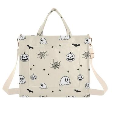 Imagem de Burbuja Linda sacola feminina de fantasmas do Dia das Bruxas, bolsa tiracolo de veludo cotelê para compras, trabalho, viagens, Fantasmas fofos de Halloween, Small