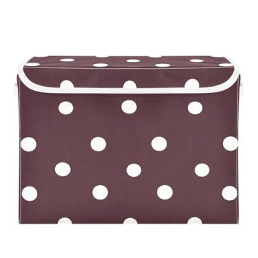 Imagem de CEBUGI Caixotes de armazenamento com tampas, caixa de armazenamento de tecido dobrável, caixas organizadoras de cubo de bolinhas brancas para prateleiras de armário de casa e quarto, 40 x 30 x 30 cm