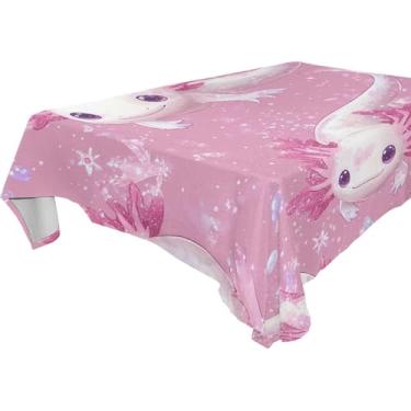 Imagem de Burbuja Toalha de mesa Kawaii Axolotl, toalha de mesa retangular, anti-rugas, grossa para decoração de jantar, cozinha, festa, 152 x 274 cm