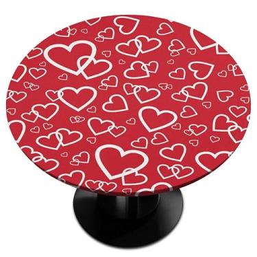 Imagem de cfpolar Toalha de mesa redonda com borda elástica, corações vermelhos, dia dos namorados, toalha de mesa redonda à prova d'água, limpável, circular para jantar, cozinha, pattry pátio, ao ar livre