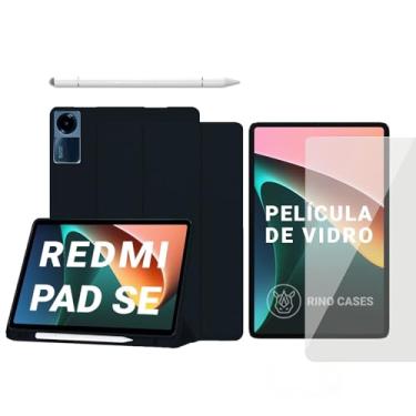 Imagem de Capa Smart Case para Xiaomi Redmi Pad SE 11'' – Magnética, Sleep/Wake, Suporte para Caneta, Tampa Magnética e Suporte Integrado (Preto, Capa + Película + Caneta PREMIUM)