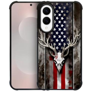 Imagem de CARLOCA Capa para Samsung Galaxy S25 Edge, design de caveira de veado camuflado com bandeira americana à prova de choque com airbag de 4 lados, capa protetora de TPU antiarranhões e antiderrapante