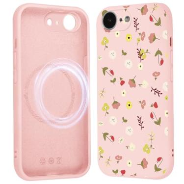 Imagem de FBHGLOA Capa magnética para iPhone 16e de 6,1 polegadas linda capa de telefone com flor, compatível com MagSafe, elegante capa floral kawaii para mulheres e meninas, à prova de choque, macia, fina