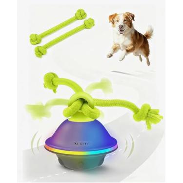 Imagem de Xeuch Brinquedos interativos inteligentes para cães, bola automática para cães com corda, bola estridente ativada por movimento para cães pequenos e médios para tédio, luzes RGB, som estimulante
