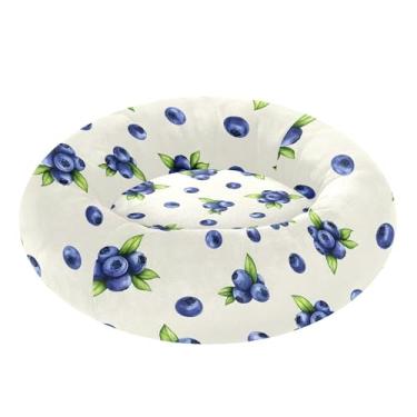 Imagem de SEHANY Cama fofa para cachorro de rosquinha de mirtilo, removível e lavável, pequena cama redonda para gatos, fofa, super macia, confortável para animais de estimação com fundo antiderrapante para