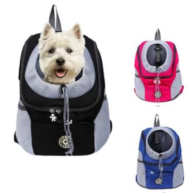 Imagem de Mochila Portador para Cães e Gatos, Rosa e Cinza, Malha Respirável, Tamanho M, Bolsa de Transporte Portátil para Animais de Estimação