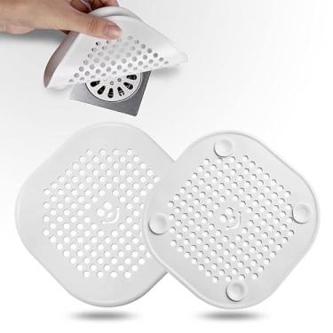 Imagem de 2 peças de capa de ralo apanhador de cabelo protetor de ralo de silicone para chuveiro, cozinha, banheiro, banheira (branco)