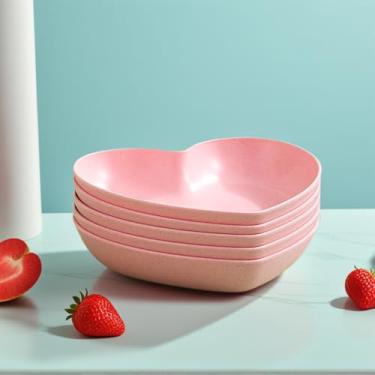 Imagem de Pacote com 5 bandejas de servir em forma de coração – Pratos reutilizáveis de lanche e sobremesa para festas, crianças, frutas, doces, aperitivos – Tigelas de coração de plástico leve para cozinha