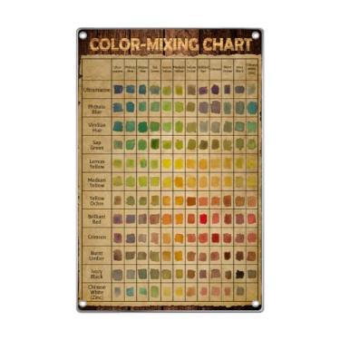 Imagem de Quadro de mistura de cores, placa de metal, arte de parede vintage para sala de aula e estúdio, pintura em aquarela, pôster de referência para amantes de decoração de casa 20 x 30 cm alumínio cozinha