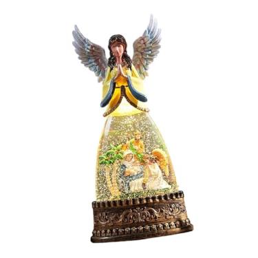 Imagem de Baoblaze Globo de Neve Musical de Natal, Estátua Religiosa de Anjo com Glitter Giratório, Decoração Natalina e Luz Noturna para Festas em Casa, Style B