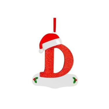 Imagem de Generic Pingente de letra de árvore de Natal A-Z chapéu de Natal letras pingentes vermelho árvore de natal pingente de carta de bênção (D)