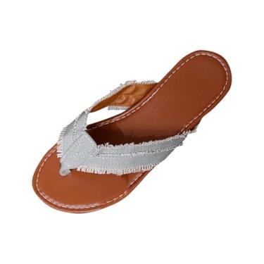 Imagem de Sandália feminina boêmia de tecido confortável para usar na praia casual primavera verão tecido superior, Azul royal claro, 36