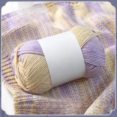 Imagem de Bolas de fio de algodão tingido gradiente com 6 camadas - fio de peso médio a volumoso para tricô e crochê à mão, colorido macio (amarelo + roxo)