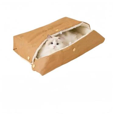 Imagem de Lomysoali Cama de dormir dobrável quente para gatos, saco de dormir multifuncional, túnel, almofada térmica espessa para animais de estimação para gatinho, coelhinho, cachorro pequeno, papel kraft