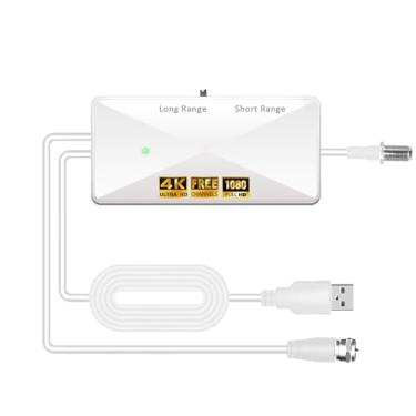 Imagem de Amplificador de sinal de antena de TV, amplificador de antena potente de alto ganho para antenas de TV internas e externas, amplificador pixelado transparente, alcance de recepção ajustável
