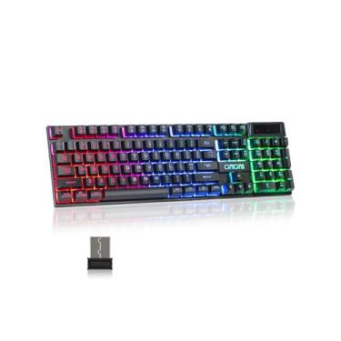 Imagem de CHONCHOW Teclado para jogos sem fio, teclado sem fio recarregável de 104 teclas Rainbow LED, para PC, PS4, PS5, Xbox One, laptop, teclado inalámbrico, (G221e)