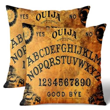 Imagem de Wknoon Conjunto de capas de travesseiro de linho 45,7 x 45,7 cm (pacote com 2) - Tabuleiro Ouija vintage com design clássico, capa de almofada de sofá premium com zíper oculto, decoração para cama