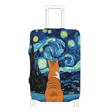 Imagem de Joisal Capas de bagagem de gato laranja para noite estrelada para protetor de mala capa de terno personalizada presentes de viagem, manga de bagagem, P, serve para capa de 45 a 50 cm, Gato laranja