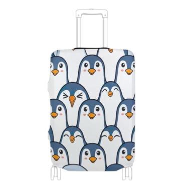 Imagem de Joisal Capa de mala de papel de parede com pinguins pelágicos fofos, protetor de bagagem, acessórios de viagem elásticos para mulheres, P, serve para capa de 45 a 50 cm, Papel de parede fofo de